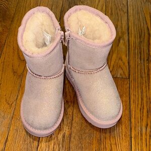 BearPaw NWOT Pink glitter wool line sheep fur zip Ugg boots size 7C
